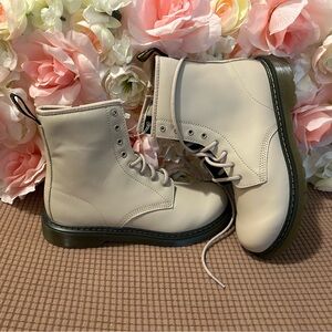 Cream Lace-Up Boots
